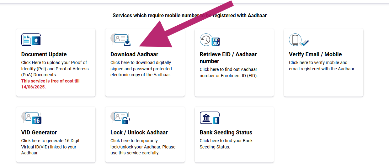 Download Aadhaar Link On MyAadhaar Portal